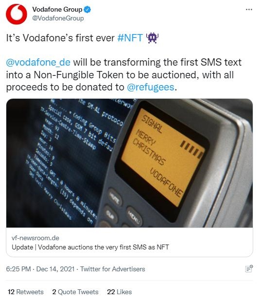 英國沃達豐公司也表示，計劃將拍賣所得全部捐贈給聯(lián)合國難民署，以支持那些被迫逃離家園的人。(圖片來源：英國沃達豐公司社交媒體截圖)