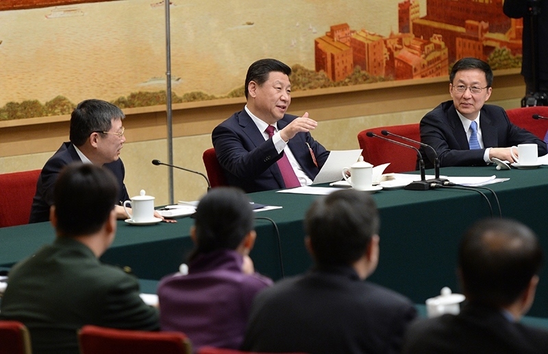 2014年3月習近平總書記參加十二屆全國人大二次會議上海代表團的審議。