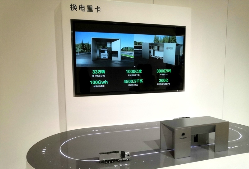 零碳產(chǎn)業(yè)園中換電重卡項目的演示模型。人民網(wǎng)記者 孫博洋攝