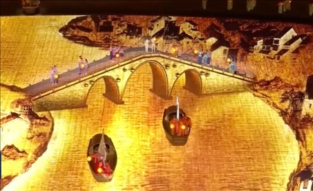 △9月23日，杭州第19屆亞洲運動會開幕式現(xiàn)場的拱宸橋形象。