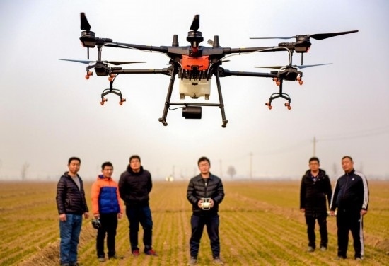 2019年2月25日，無(wú)人機(jī)教員（右三）在河北省衡水市冀州區(qū)徐莊鄉(xiāng)北榆林村為村民做植保無(wú)人機(jī)飛行操作技能培訓(xùn)。新華社記者 李曉果 攝