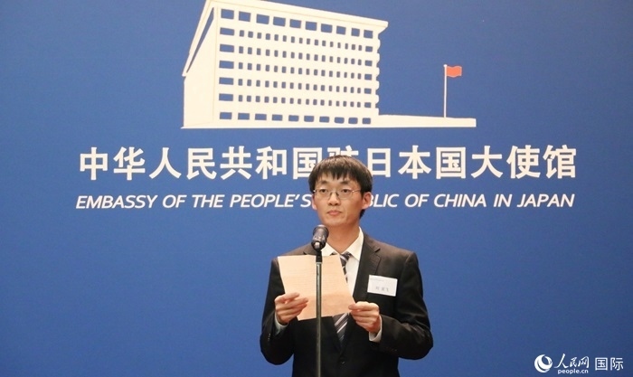 獲獎(jiǎng)學(xué)生代表、大阪大學(xué)博士生劉亞飛發(fā)表感言。人民網(wǎng) 許可攝