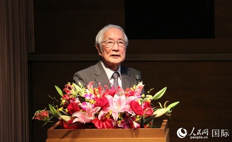 日中科學(xué)技術(shù)交流協(xié)會會長山脅道夫致辭。人民網(wǎng) 許可攝