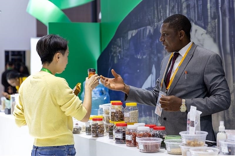 △2023年11月7日，在進(jìn)博會國家館尼日利亞館，展商介紹尼日利亞產(chǎn)品。