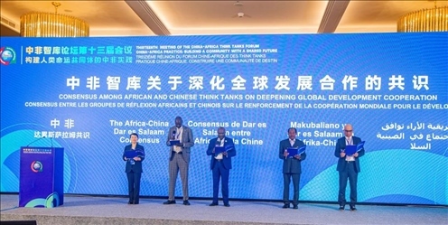 《中非智庫關(guān)于深化全球發(fā)展合作的共識》（又稱“中非達(dá)累斯薩拉姆共識”）發(fā)布。浙江師范大學(xué)非洲研究院供圖