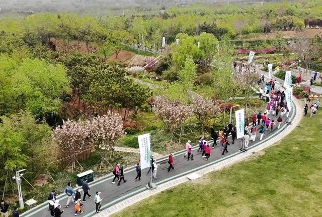 4月27日，登山愛(ài)好者在浮山森林公園參加登山健身活動(dòng)（無(wú)人機(jī)照片）。新華社記者 李紫恒攝