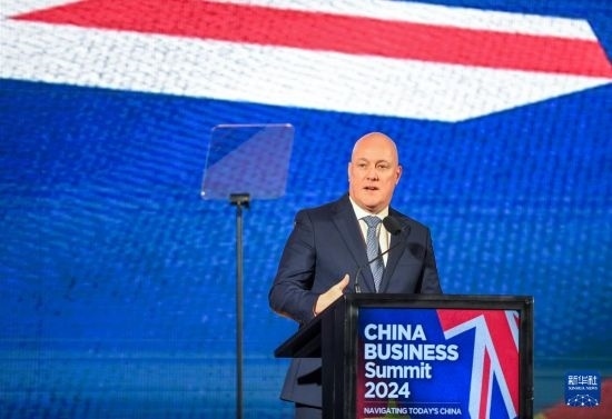 5月20日，新西蘭總理拉克森在奧克蘭出席新西蘭中國商業(yè)峰會并講話。新華社記者 郭磊 攝