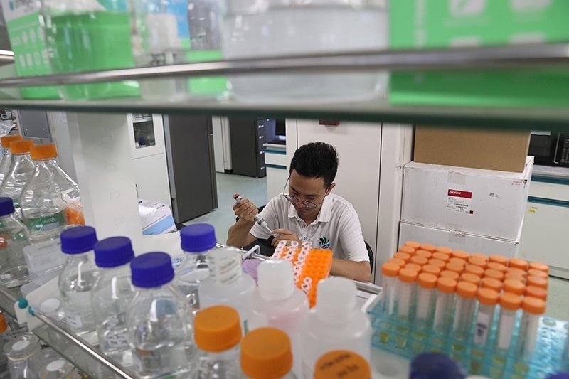 在三亞崖州灣科技城，一名青年科技工作者正在進行科研工作。