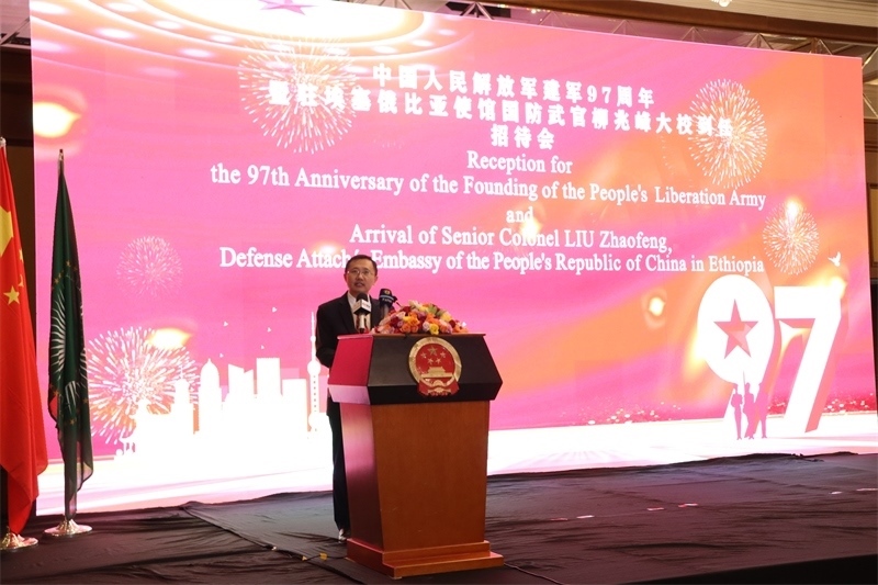 中國駐埃塞俄比亞使館臨時代辦申欽民致辭。江絳攝
