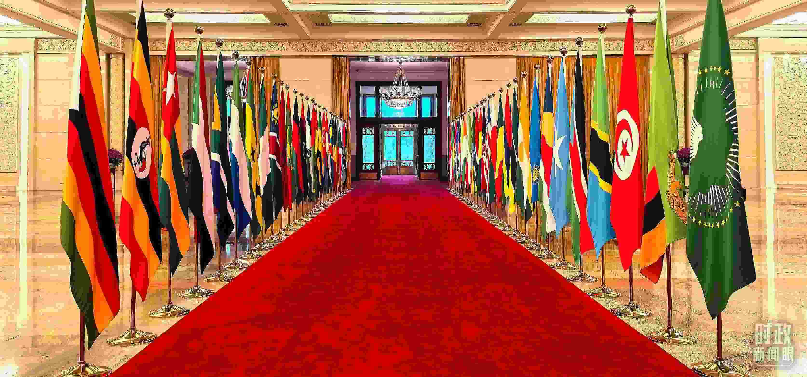 人民大會(huì)堂擺放的旗陣。（總臺(tái)央視記者馬超拍攝）