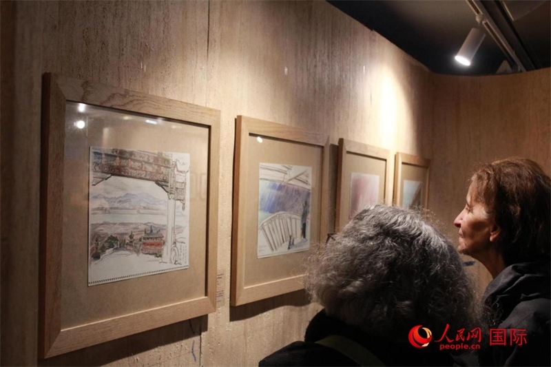 法國觀眾在欣賞展品。人民網(wǎng)記者 尚凱元攝