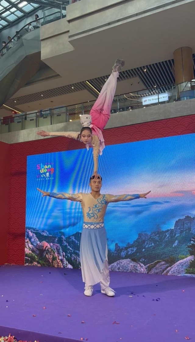 來自中國和新加坡的藝術(shù)團(tuán)體聯(lián)袂表演了歌舞、器樂、武術(shù)、雜技等多種形式的文藝節(jié)目?；顒又鬓k方供圖