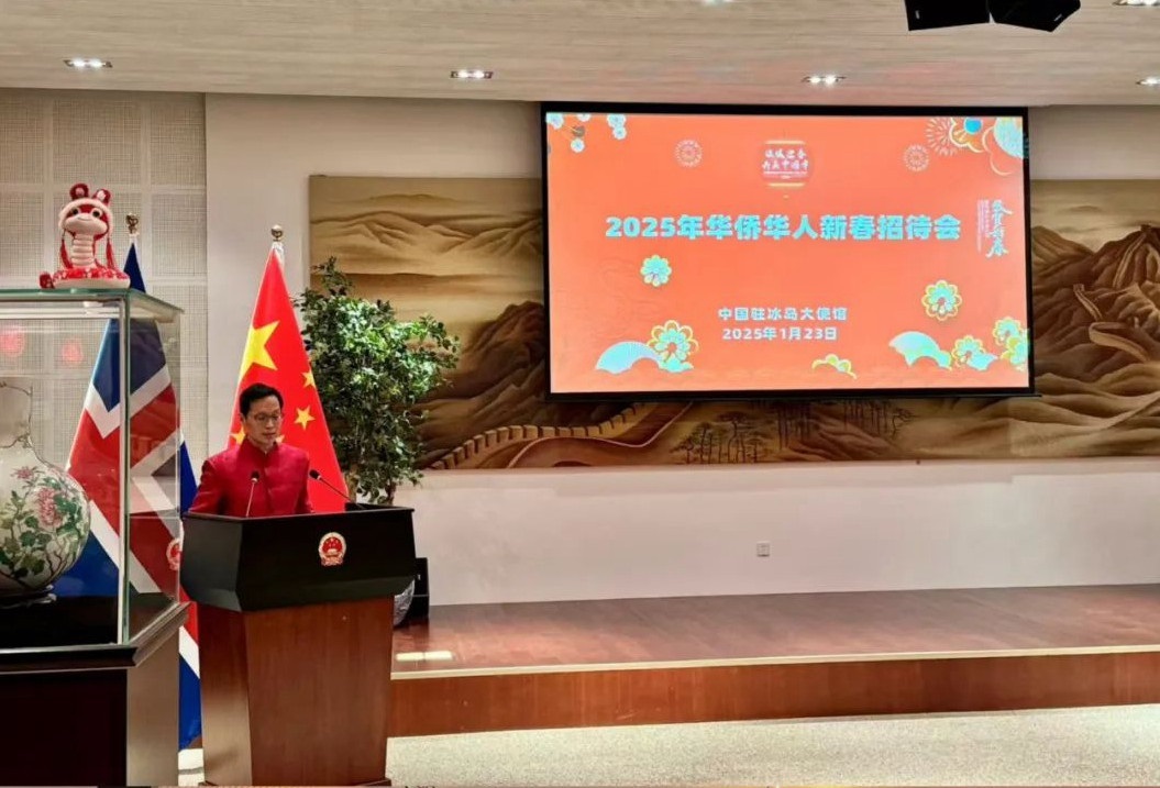 中國駐冰島大使何儒龍致辭。中國駐冰島大使館供圖