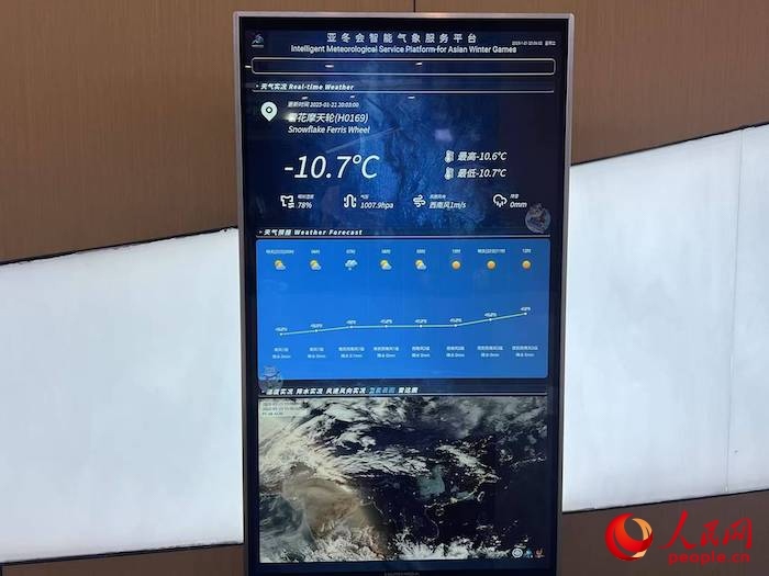 摩天輪等候大廳實(shí)時(shí)顯示的氣象信息。人民網(wǎng) 高清揚(yáng)攝