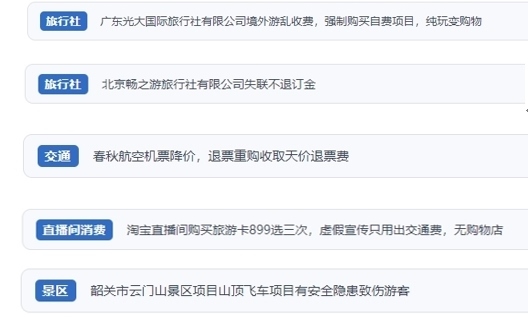 網(wǎng)友在“人民投訴”平臺反映涉旅游消費相關(guān)糾紛。（“人民投訴”用戶投訴截圖）
