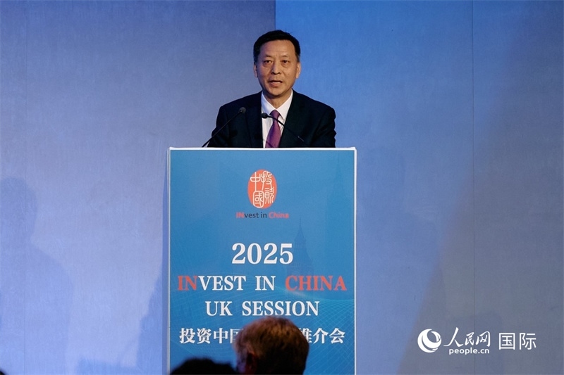中國駐英國大使館經(jīng)濟(jì)商務(wù)公使余本林發(fā)表致辭。楊浩鵬攝