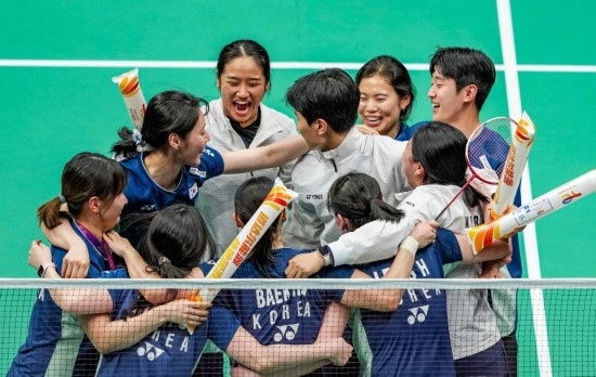 5月3日，韓國(guó)隊(duì)?wèi)c祝晉級(jí)決賽。新華社記者 孫非 攝